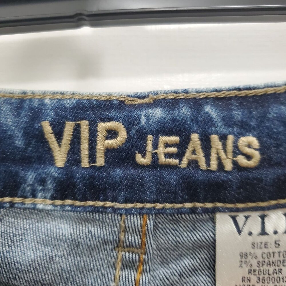 VIP Jeans Junior's Dark Distressed Acid Wash Stretch Denim Bermuda Shorts Size 5 - Picture 5 of 8
